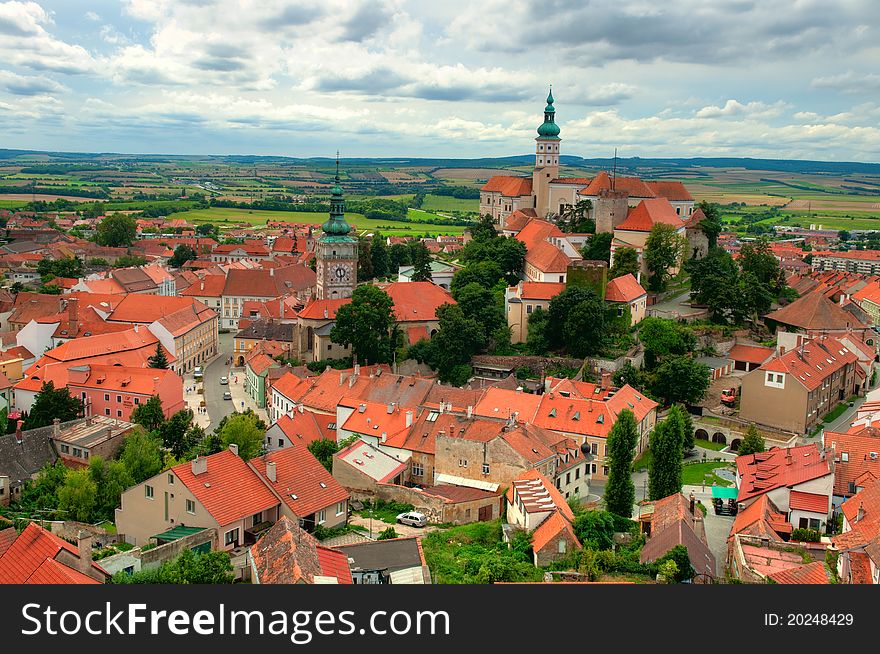 View of historical small town in Europe with a castle. View of historical small town in Europe with a castle