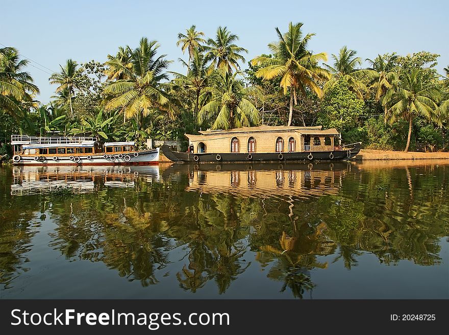 House boat in the Kerala (India) Backwaters. Used to carry rice in the olden days. Now primarily used as houseboats.