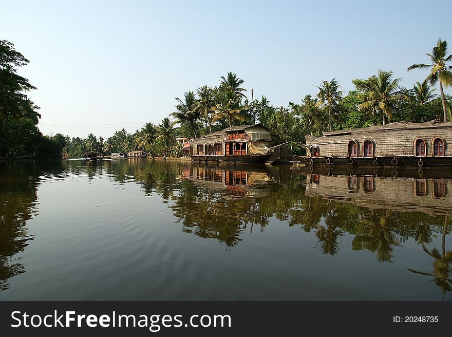 House boat in the Kerala (India) Backwaters. Used to carry rice in the olden days. Now primarily used as houseboats.