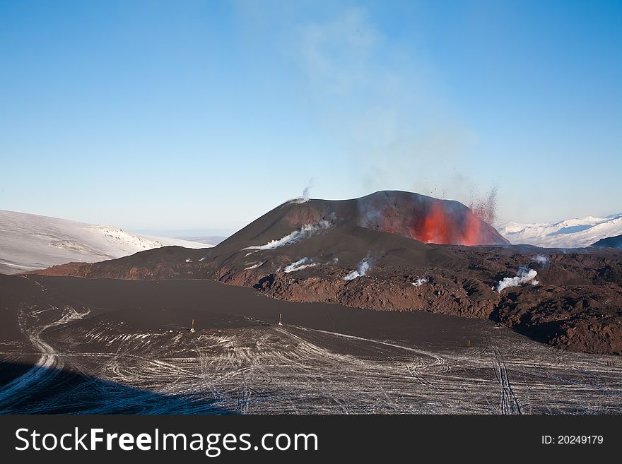 Small volcano in iceland before the big Eyjafjallajokull eruption. Small volcano in iceland before the big Eyjafjallajokull eruption