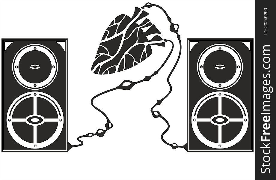 Illustration of heart and speakers. Illustration of heart and speakers.