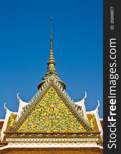 Top part of Thai style architecture at Wat Aron Bangkok