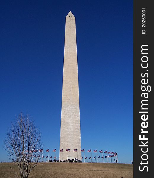 Washington Monument on a sunny winter afternoon with a beautiful blue sky.