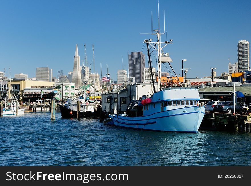 Overview of scenic San Francisco near Fisherman's Wharf. The tourist area features harbor cruises & shops. Overview of scenic San Francisco near Fisherman's Wharf. The tourist area features harbor cruises & shops.