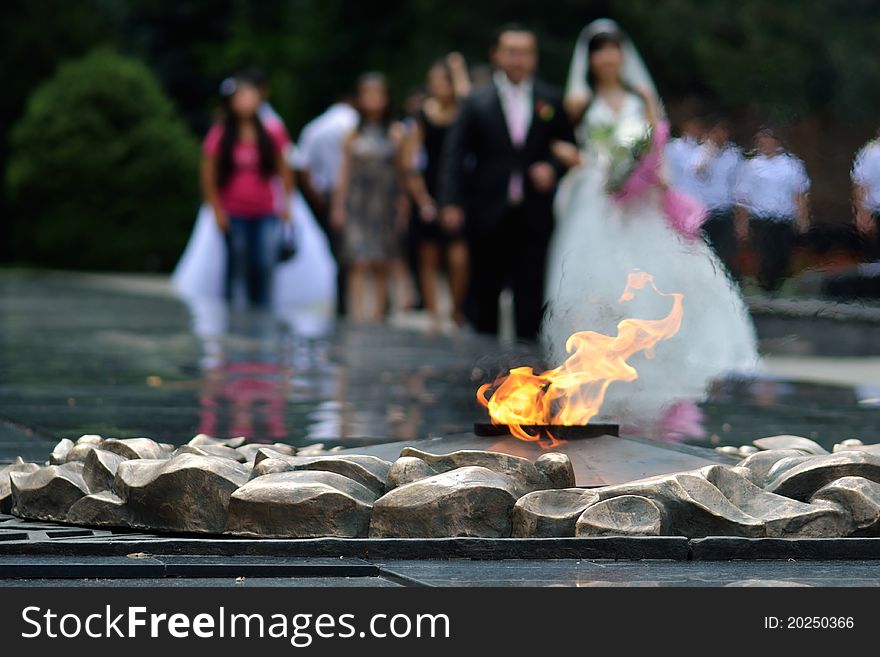 Eternal flame in memory of 28 Panfilov's heroes