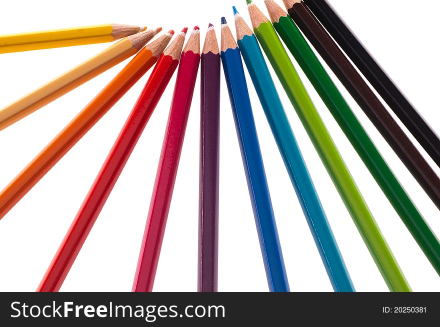 Isolated raw of color pencils. Isolated raw of color pencils