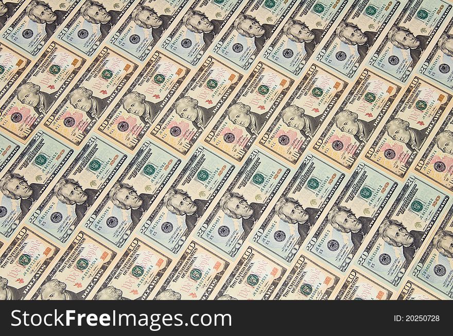 The background of U.S. dollars.
Banknotes of 10 and 20 dollars. The background of U.S. dollars.
Banknotes of 10 and 20 dollars