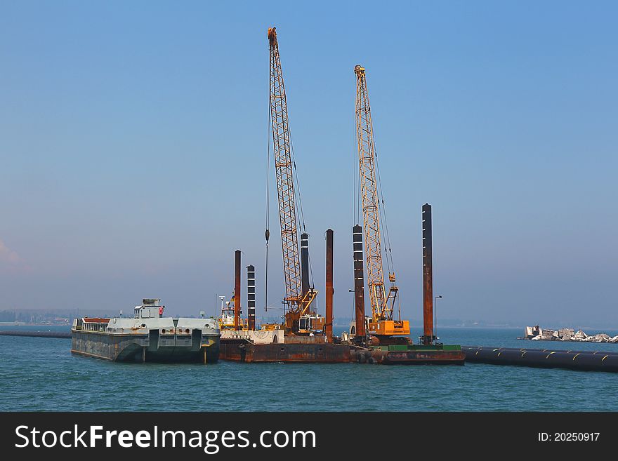 Pontoon Dock With Cargo Cranes