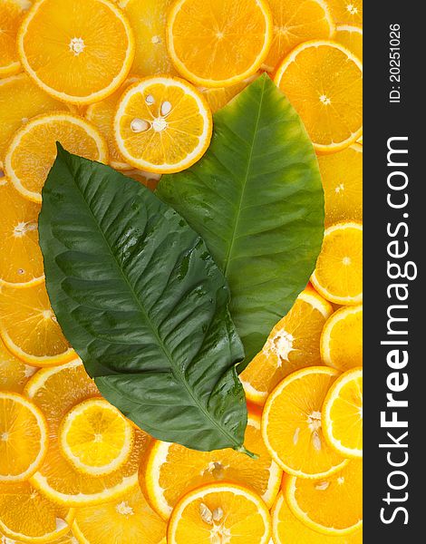 Orange Fruit And Leaf Background