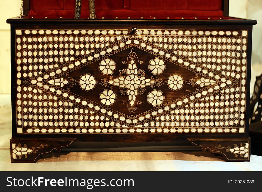 Anatolian Mother of-pearl trunk in the bazaar.