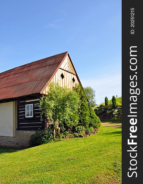 Beautiful historic log house during the sunny day.