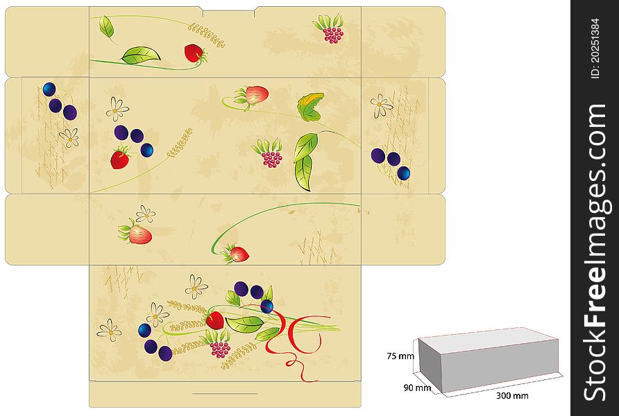 Template for box with flowers and berry