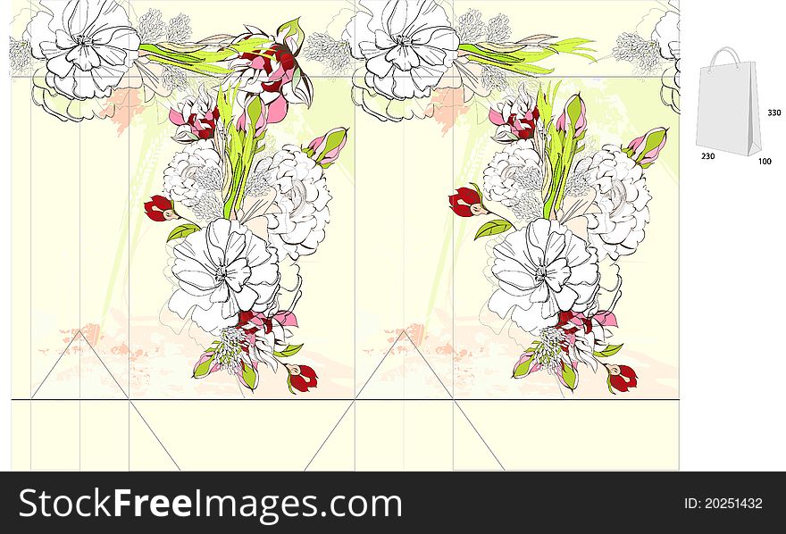 Template for bag with a lot of flowers. Template for bag with a lot of flowers
