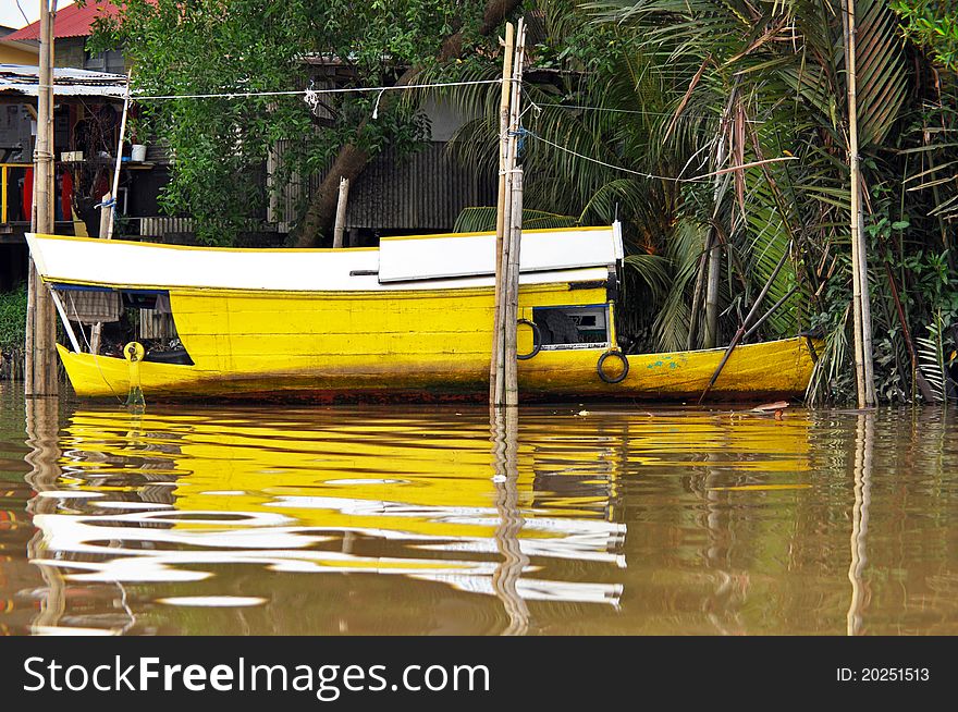 Local boat on the River in Kuching, Borneo.