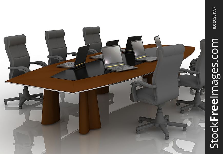 Table for negotiations on a white background