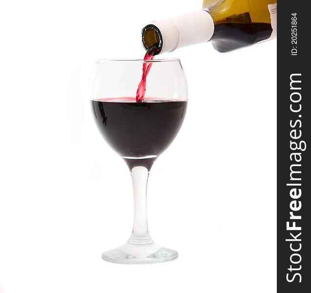 Bottle and a glass of wine on a white background