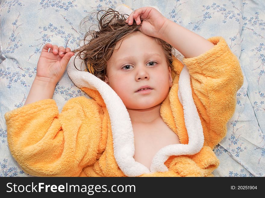 Girl with wet hair after a shower. Girl with wet hair after a shower