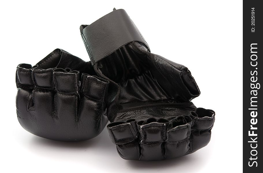 Black boxing gloves on white background