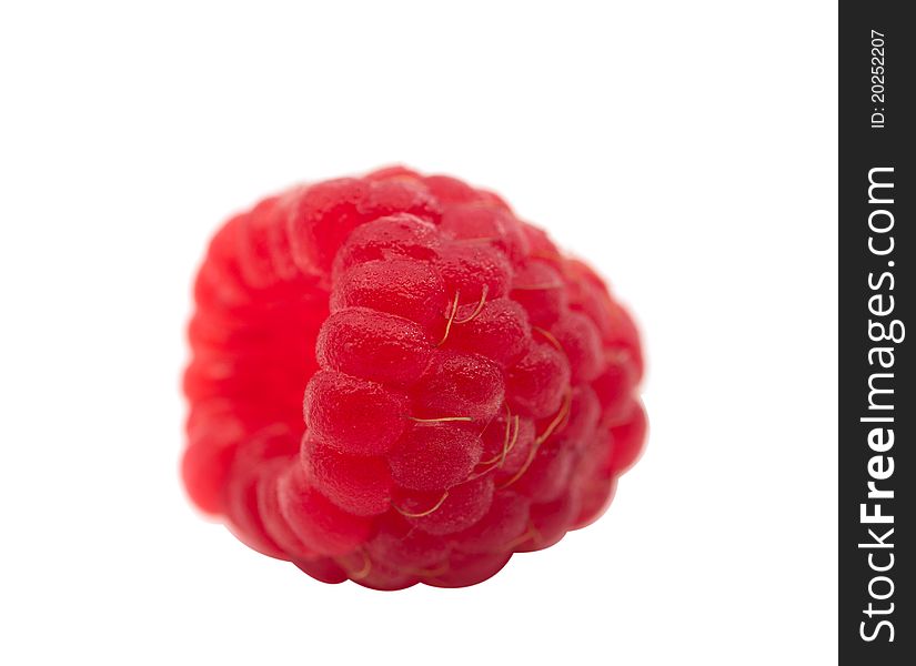 Red raspberries on a white background