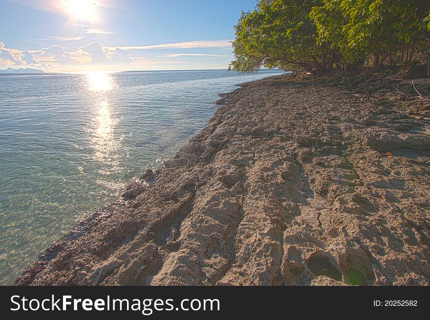 Coral beach during low tide in Mataking. Coral beach during low tide in Mataking