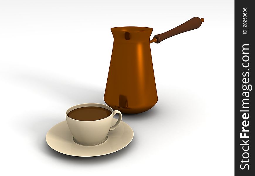 Cezve with a cup of coffee 3d