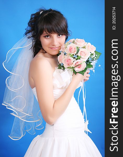 Beautiful bride on a blue background