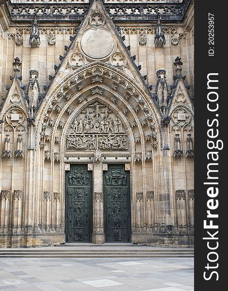 Part of the fasade with doors of the  St. Vitus Cathedral, in Prague, Czech Republic.  . Part of the fasade with doors of the  St. Vitus Cathedral, in Prague, Czech Republic.