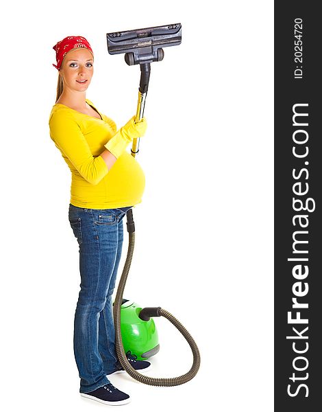 Pregnant Woman Clean With Vacuum