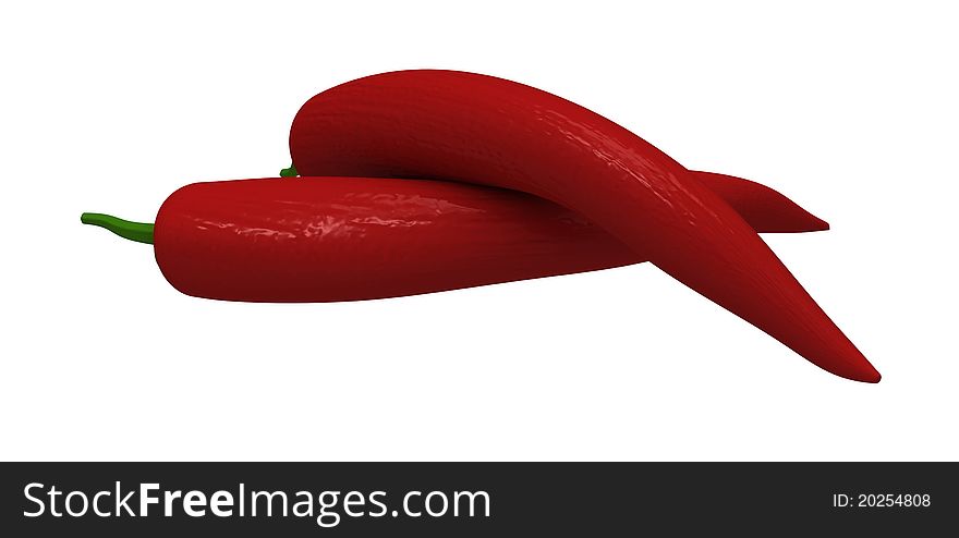 3d render of  pepper сhilli  red on a white background