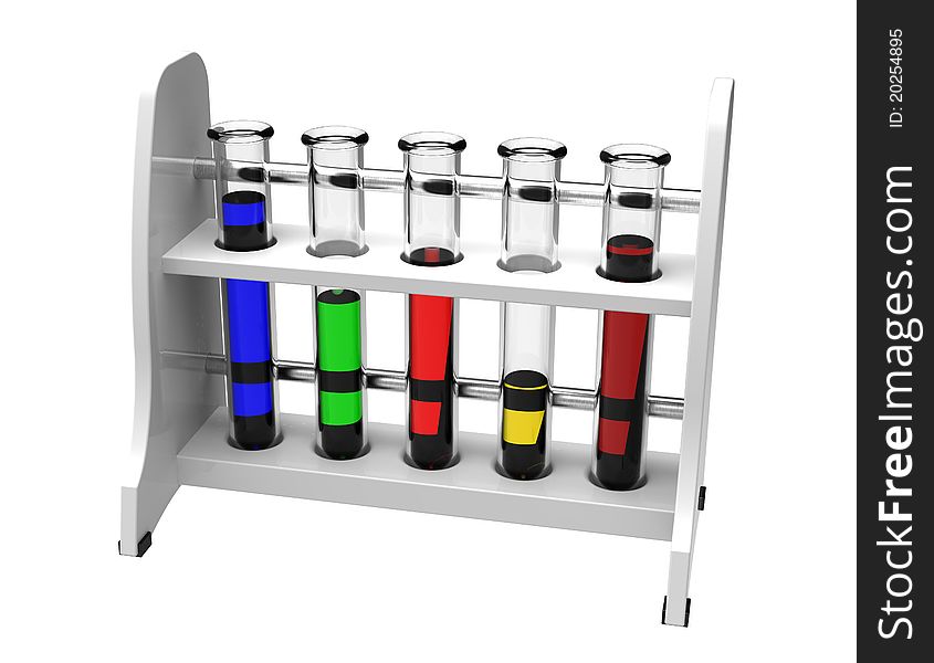 Rack with test tubes on a white background