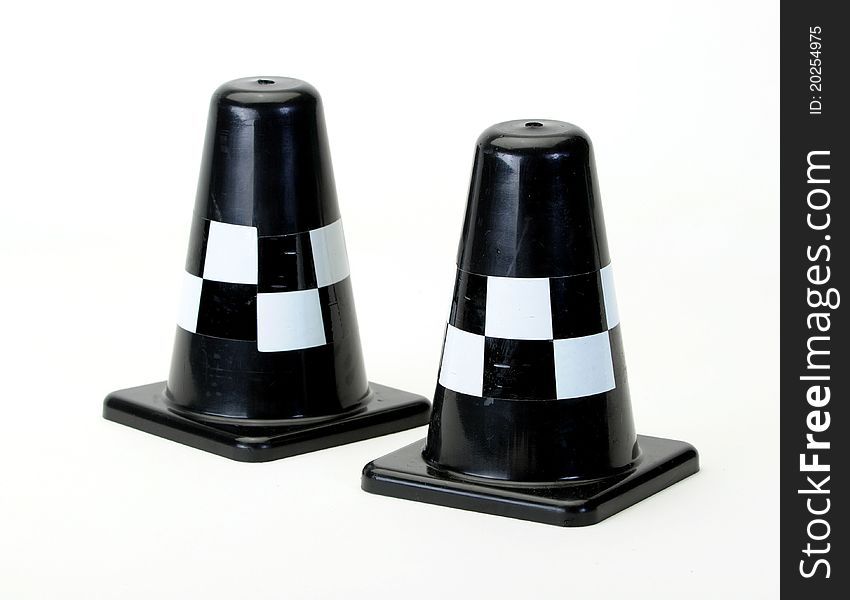 Black Traffic cones on white background