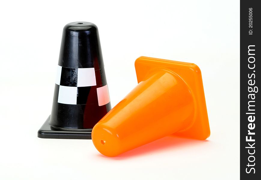 Orange and black Traffic cones isolated on white background