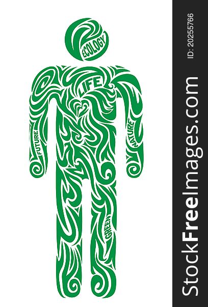 Ecology man. Vector illustration with typography elements