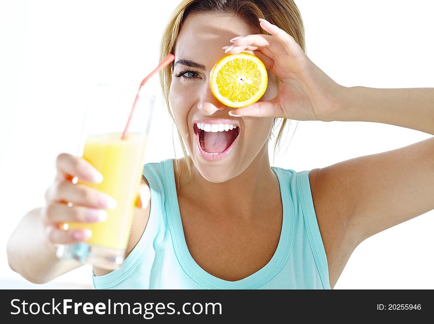 Young woman with orange juice. Young woman with orange juice