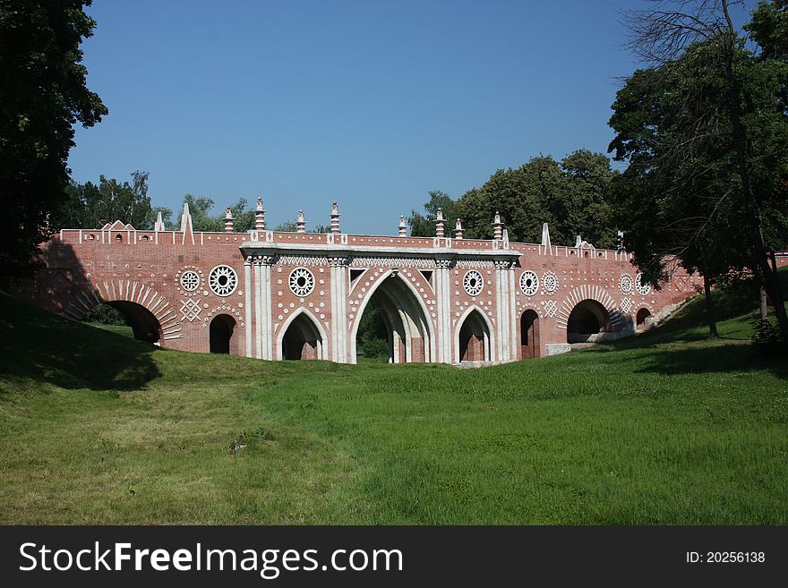 Russia, Moscow. Museum - reserve “Tsaritsyno”. Large bridge.