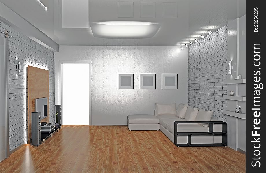 Modern interior of a living room 3D