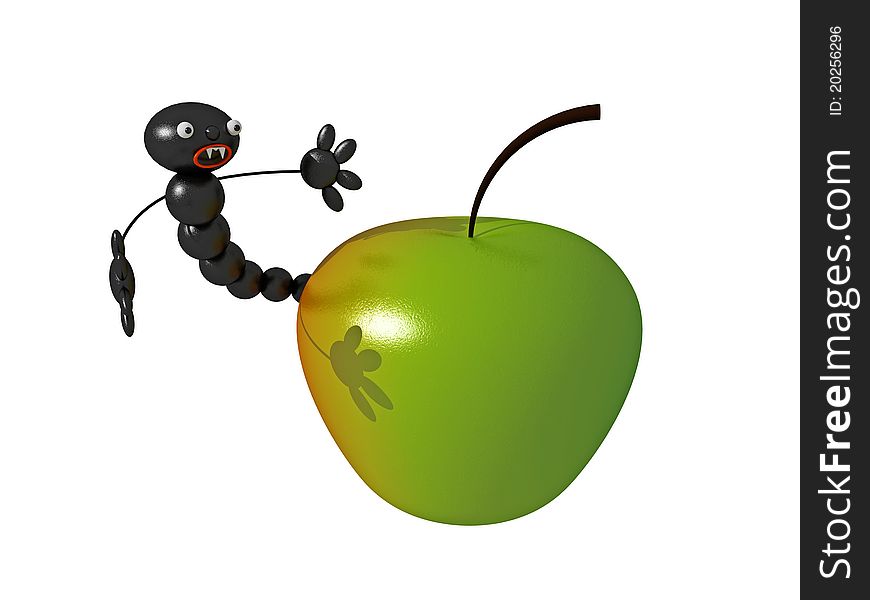 The image an apple and a worm on it (3D). The image an apple and a worm on it (3D)