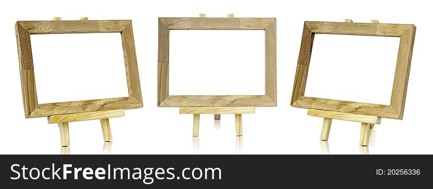 Three of photograpy frame on stand, white isolated background. Three of photograpy frame on stand, white isolated background