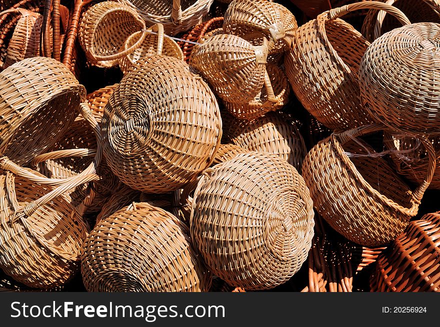 Wicker baskets in country market