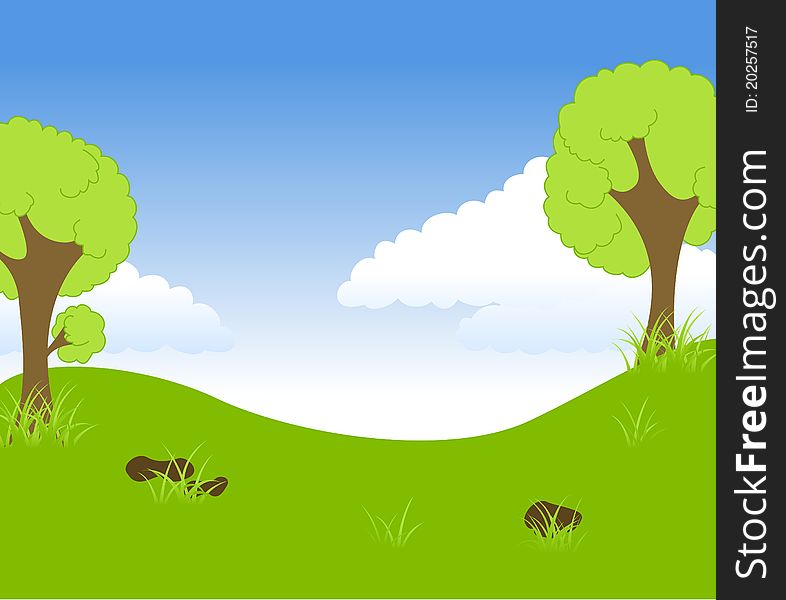Landscape. Sky, grass and trees. Vector illustration
