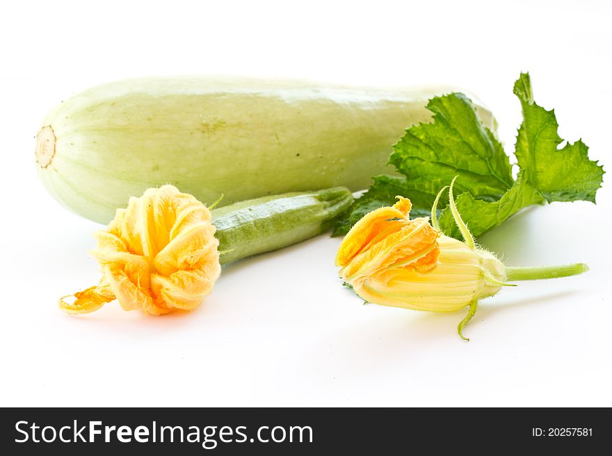 Zucchini flowers and fresh green zucchini