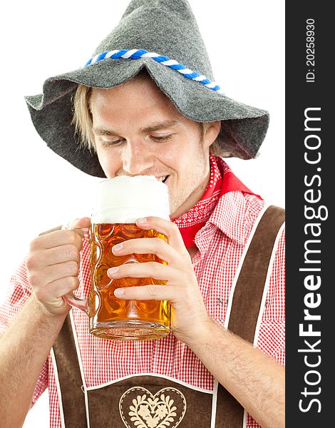 Man drinking a beer and had fun. Man drinking a beer and had fun