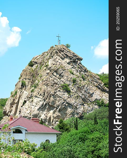 Beautiful mountain Iphigenia and house in the Crimea