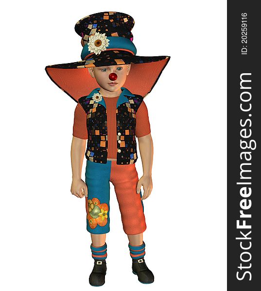 3D Rendering boy standing in a clown costume