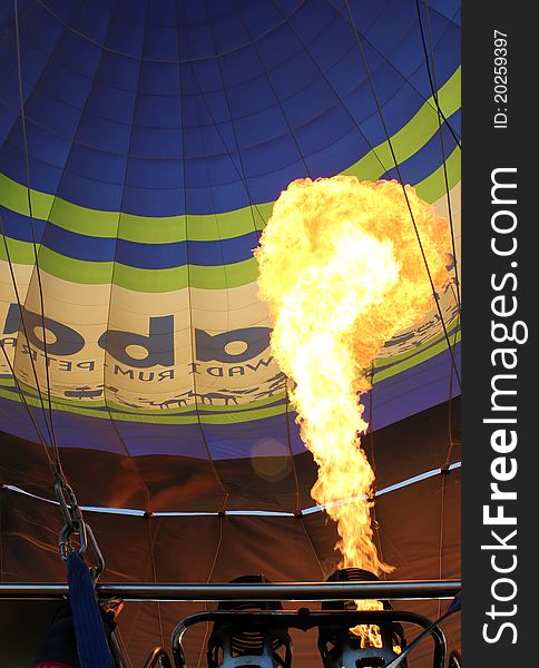 Detail of hot air balloon with bright burning gas flame