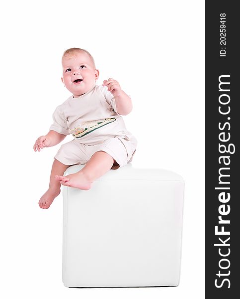 Cute little boy on a white background