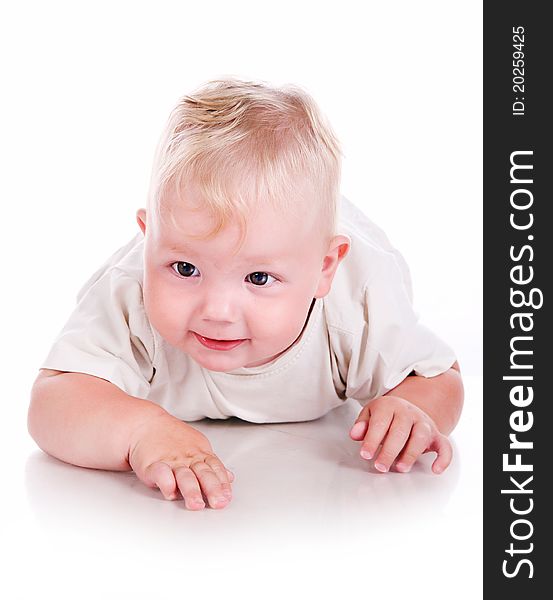 Cute little boy on a white background