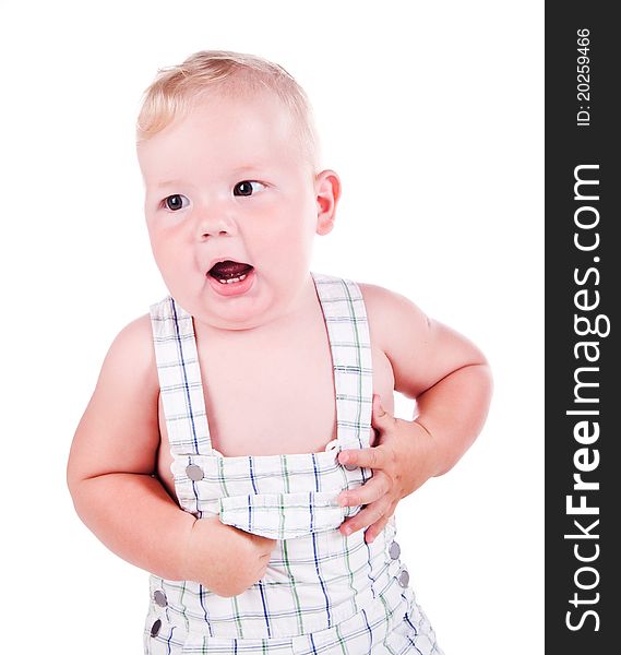 Cute little boy on a white background