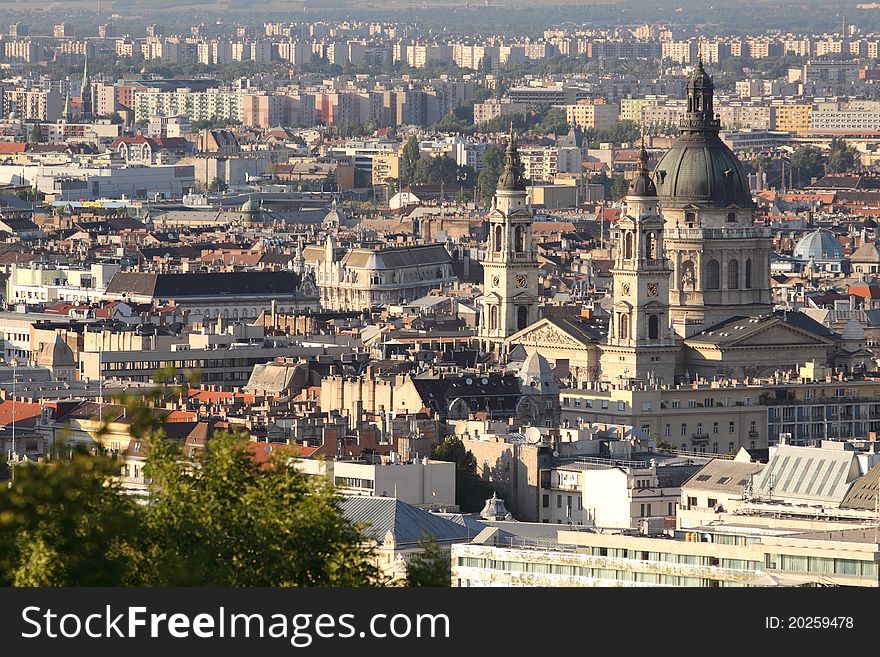 The St. Stephen's Basilica in Bupadest seen from the GellertÂ´s hill.