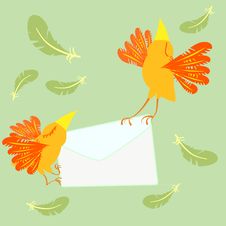 Birds With Envelope Royalty Free Stock Photo